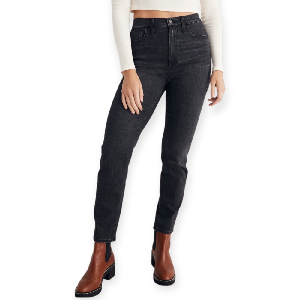 Madewell Black Stone Wash High-Rise Slim Straight Women Size 29 Grunge Biker